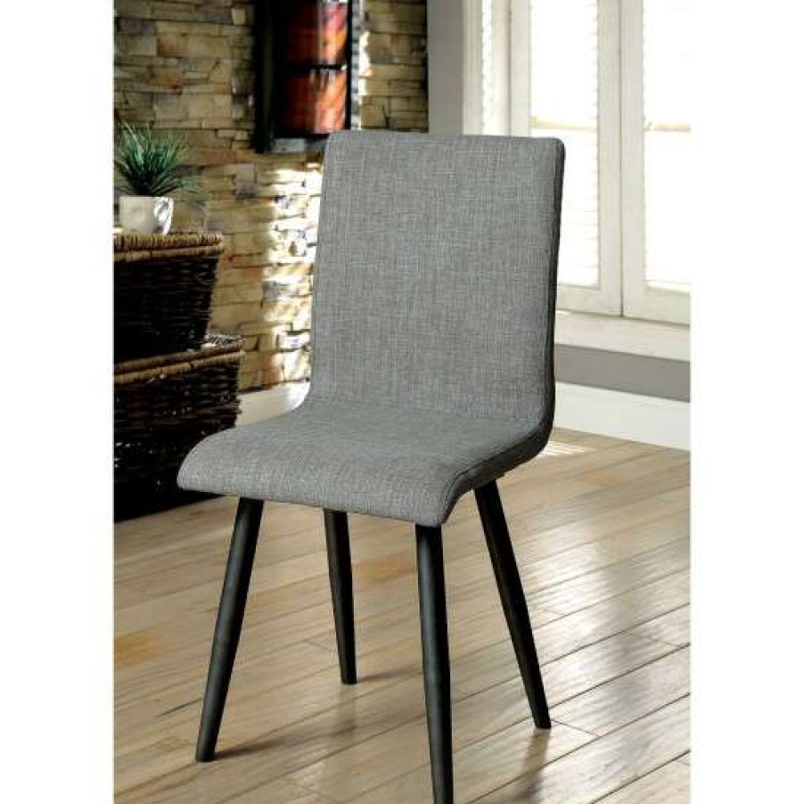 Furniture * | Deals Simple Relax Set Of 2 Fabric Dining Side Chair In Gray Finish