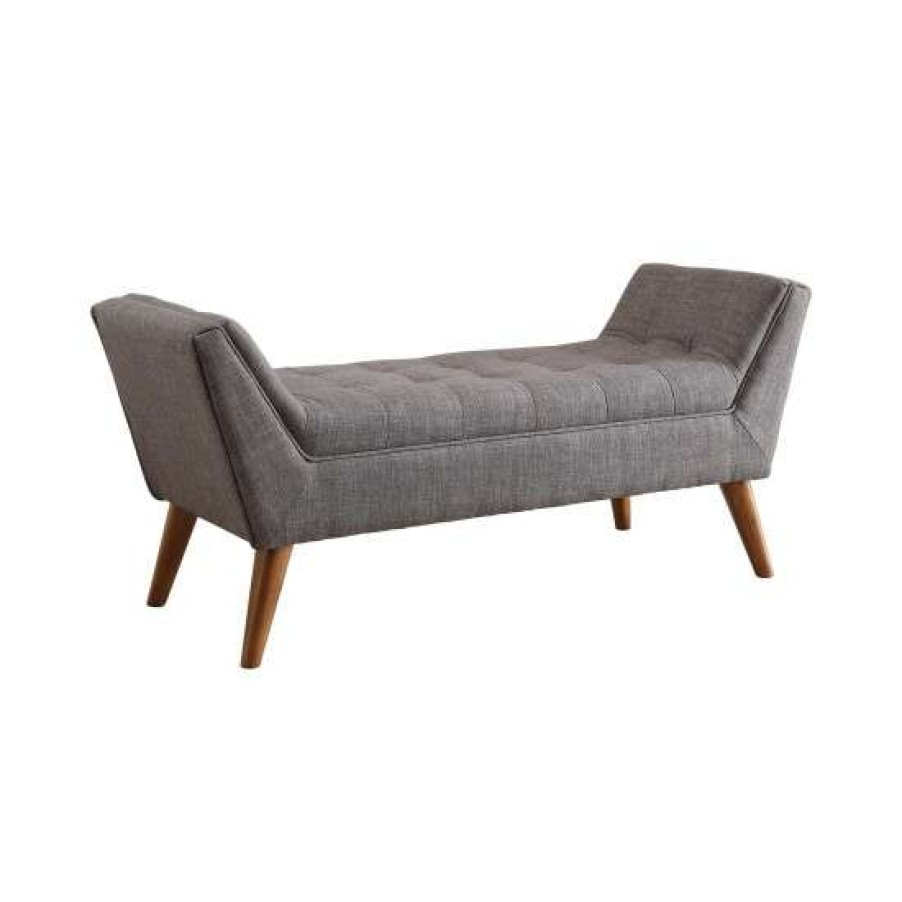 Furniture * | Discount Simple Relax Flared Arms Upholstered Bench In Grey And Brown