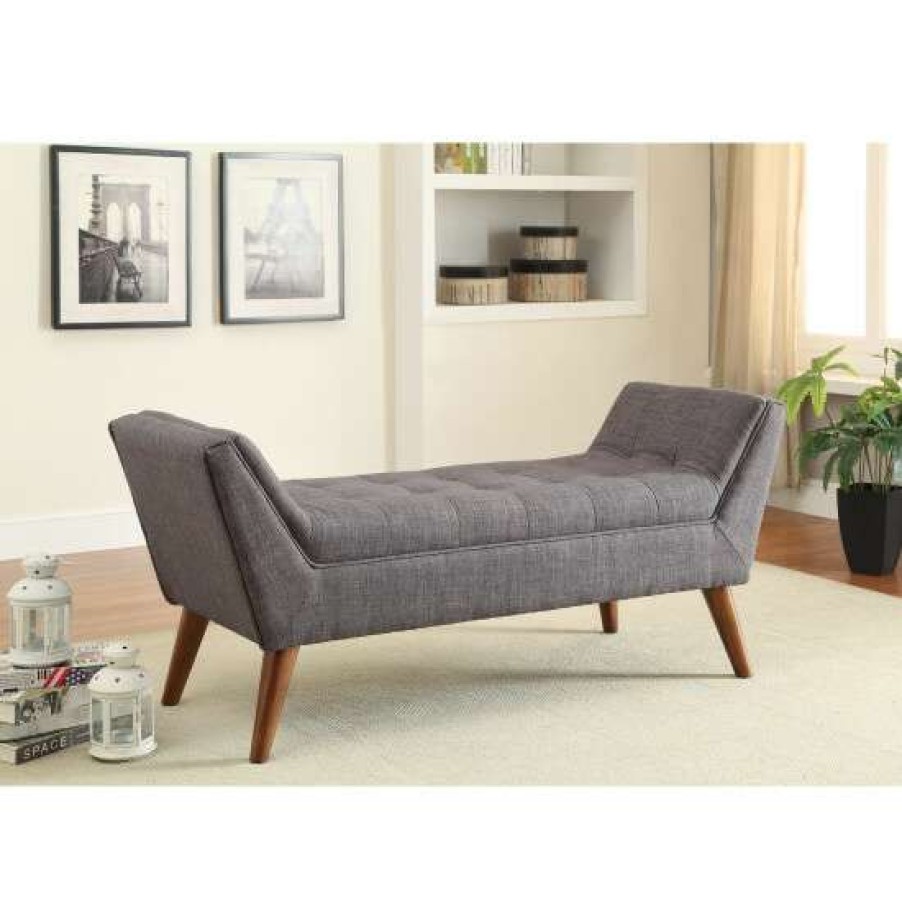 Furniture * | Discount Simple Relax Flared Arms Upholstered Bench In Grey And Brown