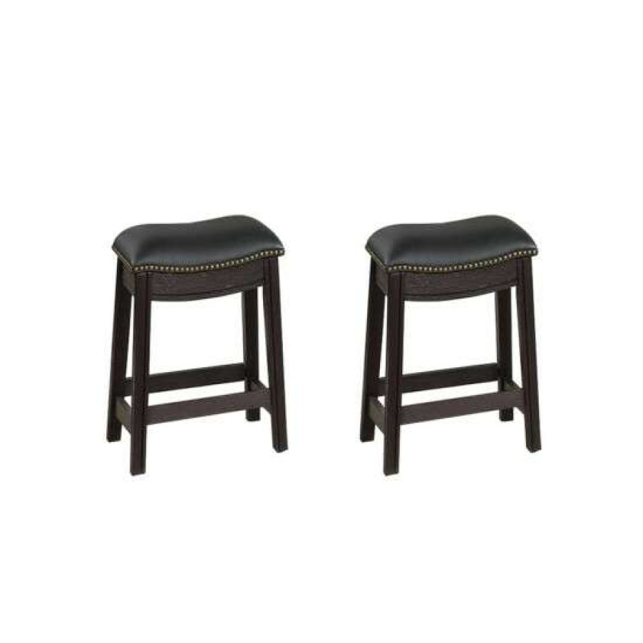 Furniture * | Budget Simple Relax Black Pu Upholstery Bar Stool, Set Of 2