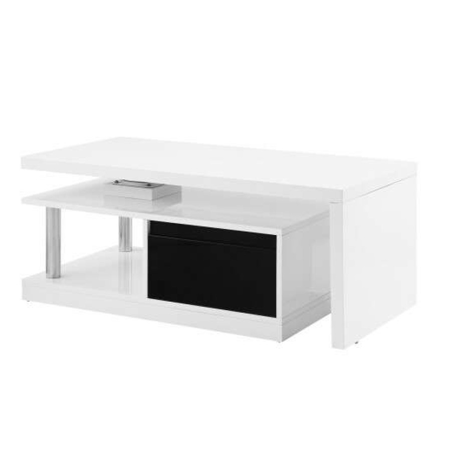 Furniture * | Best Sale Simple Relax 1 Drawer And 1 Open Shelf Coffee Table In White And Black High Gloss Finish