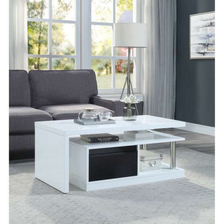 Furniture * | Best Sale Simple Relax 1 Drawer And 1 Open Shelf Coffee Table In White And Black High Gloss Finish