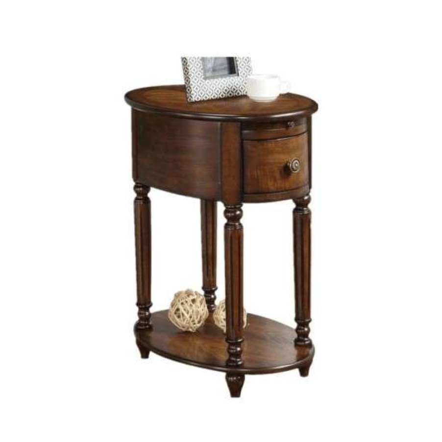 Furniture * | Flash Sale Simple Relax Wood Accent Table With A Drawer And A Shelf In Dark Oak