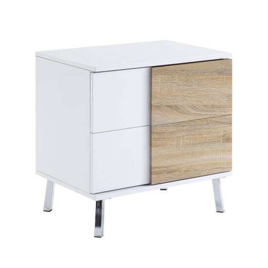 Furniture * | Coupon Simple Relax 2 Drawers Wooden End Table In White High Gloss Finish