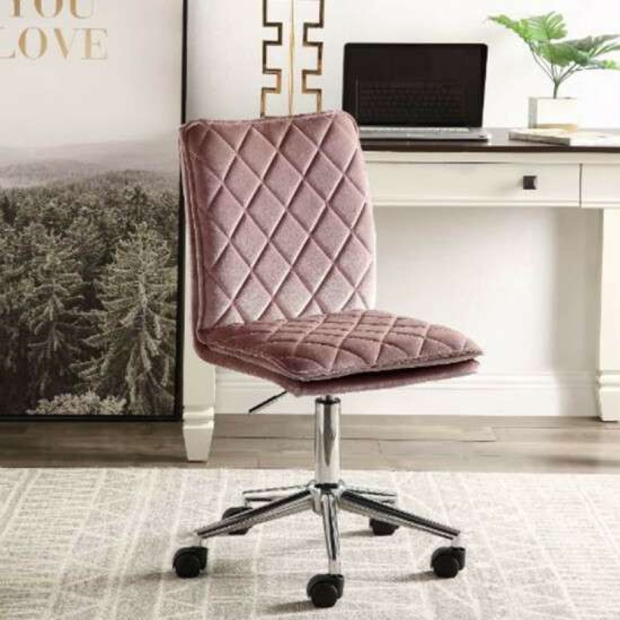 Furniture * | Best Pirce Simple Relax Velvet Upholstered Office Chair With Caster Wheels In Pink