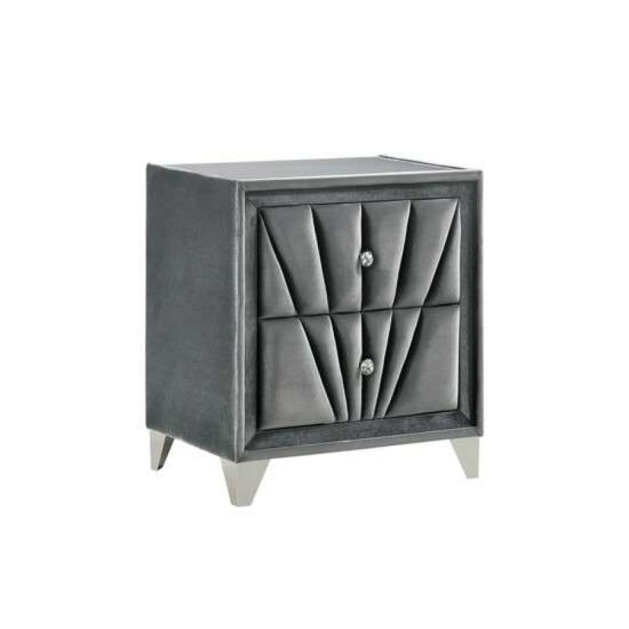 Furniture * | Hot Sale Simple Relax Fabric And Wood Nightstand With 2 Drawers In Gray