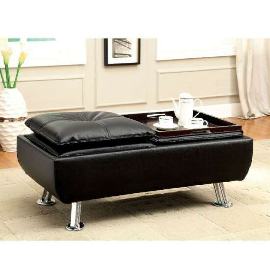 Furniture * | Brand New Simple Relax Contemporary Black Leatherette Ottoman