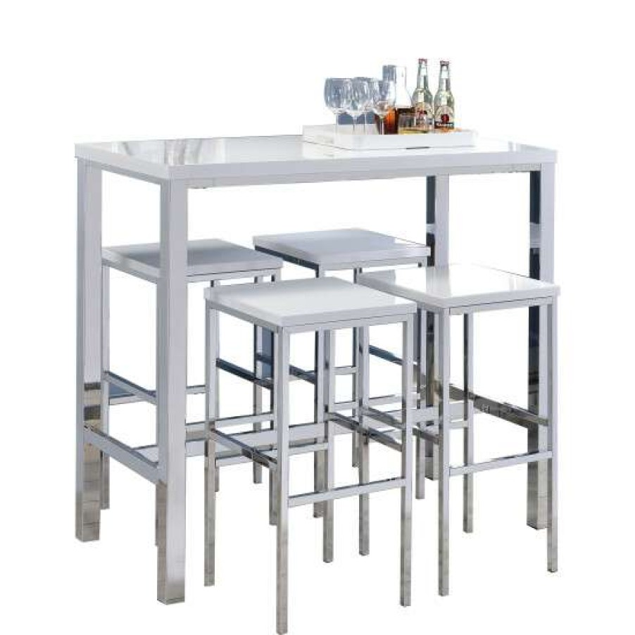 Furniture * | Deals Simple Relax 5 Piece Bar Height Dining Set In White And Chrome