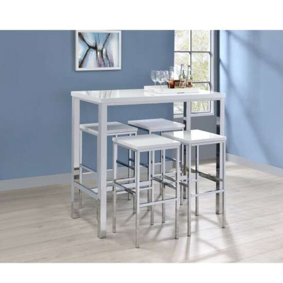 Furniture * | Deals Simple Relax 5 Piece Bar Height Dining Set In White And Chrome