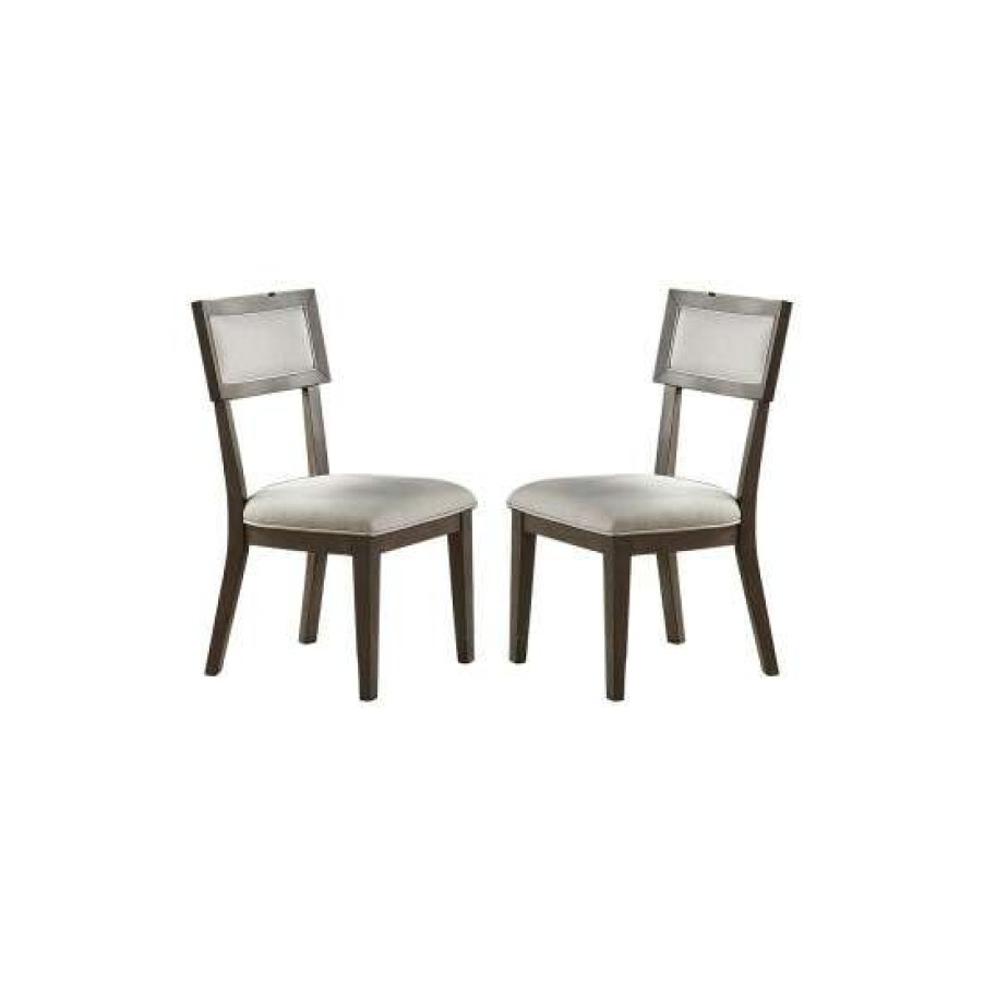 Furniture * | Buy Simple Relax White Fabric Upholstery Dining Chair, Grey (Set Of 2)