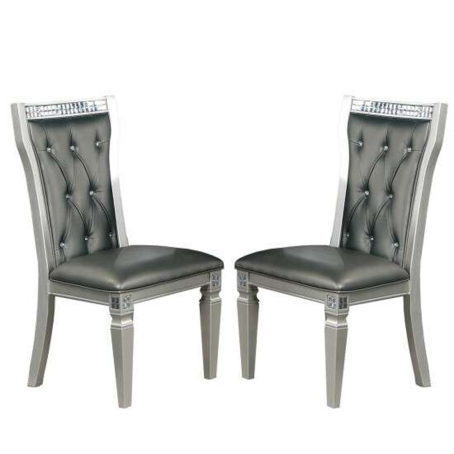 Furniture * | Buy Simple Relax Set Of 2 Dining Chair With Button Tufted In Dark Grey