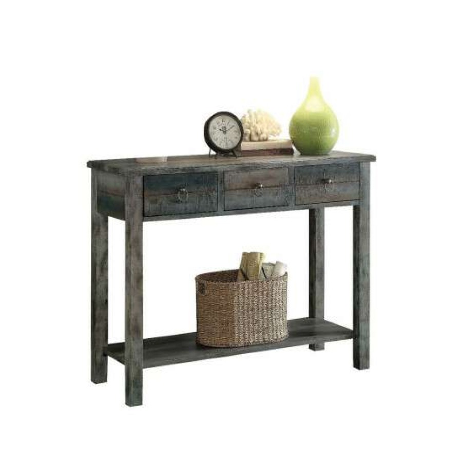 Furniture * | Outlet Simple Relax Rectangular Console Table With 3 Drawers In Antique Gray