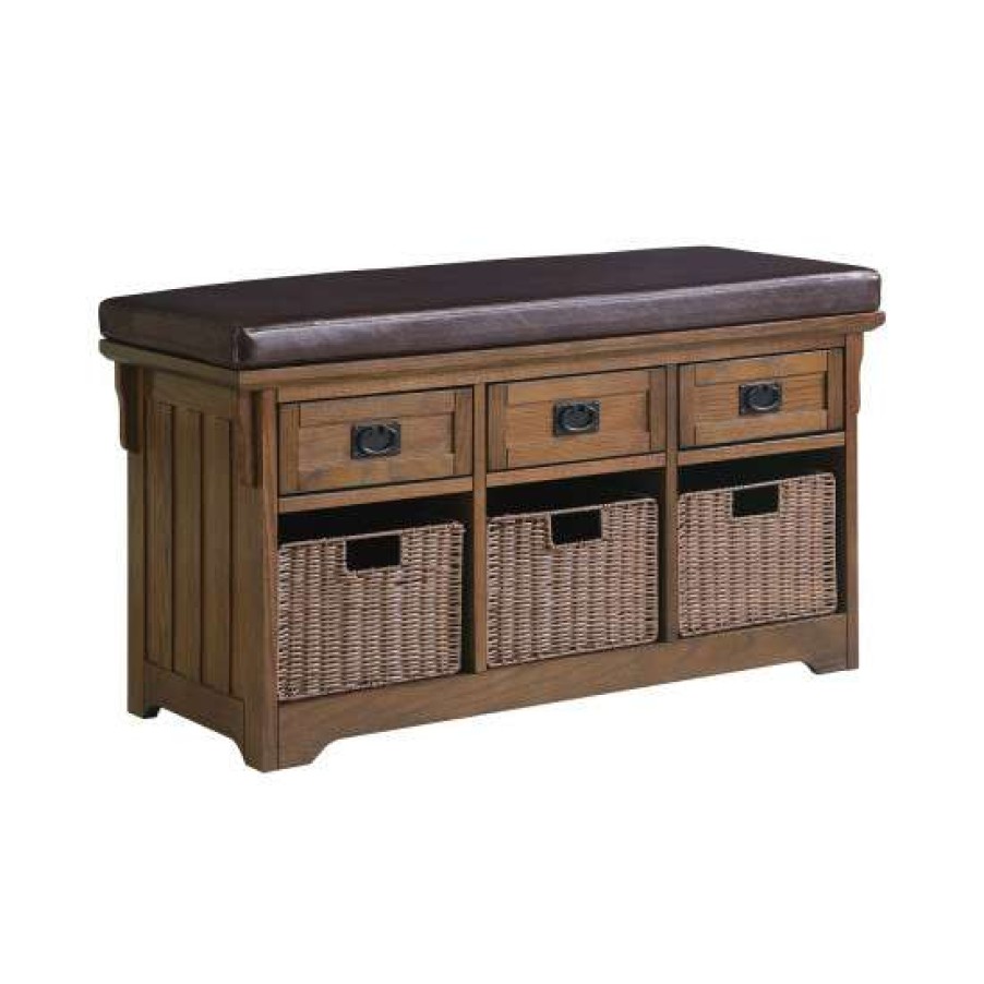 Furniture * | Coupon Simple Relax Traditional Storage Bench With Baskets, Medium Brown