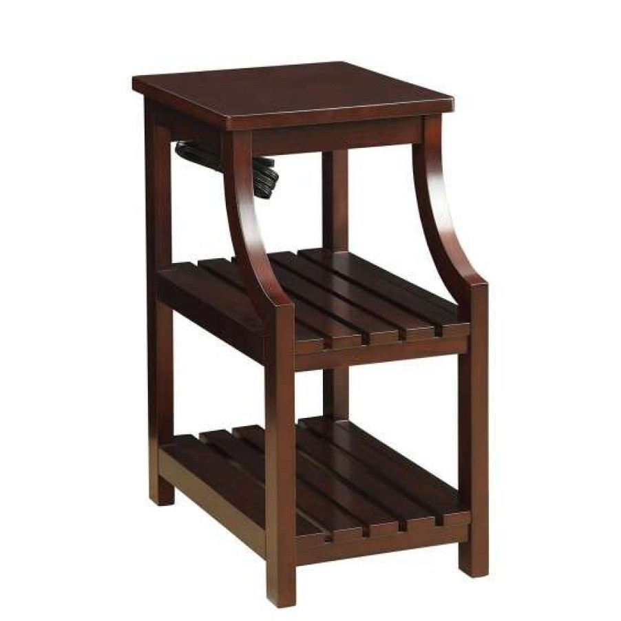 Furniture * | Top 10 Simple Relax Side Table With 2 Slat Shelves In Espresso