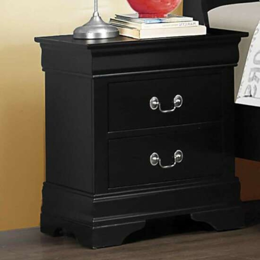 Furniture * | Discount Simple Relax Wood Nightstand With 2 Drawers In Black Finish