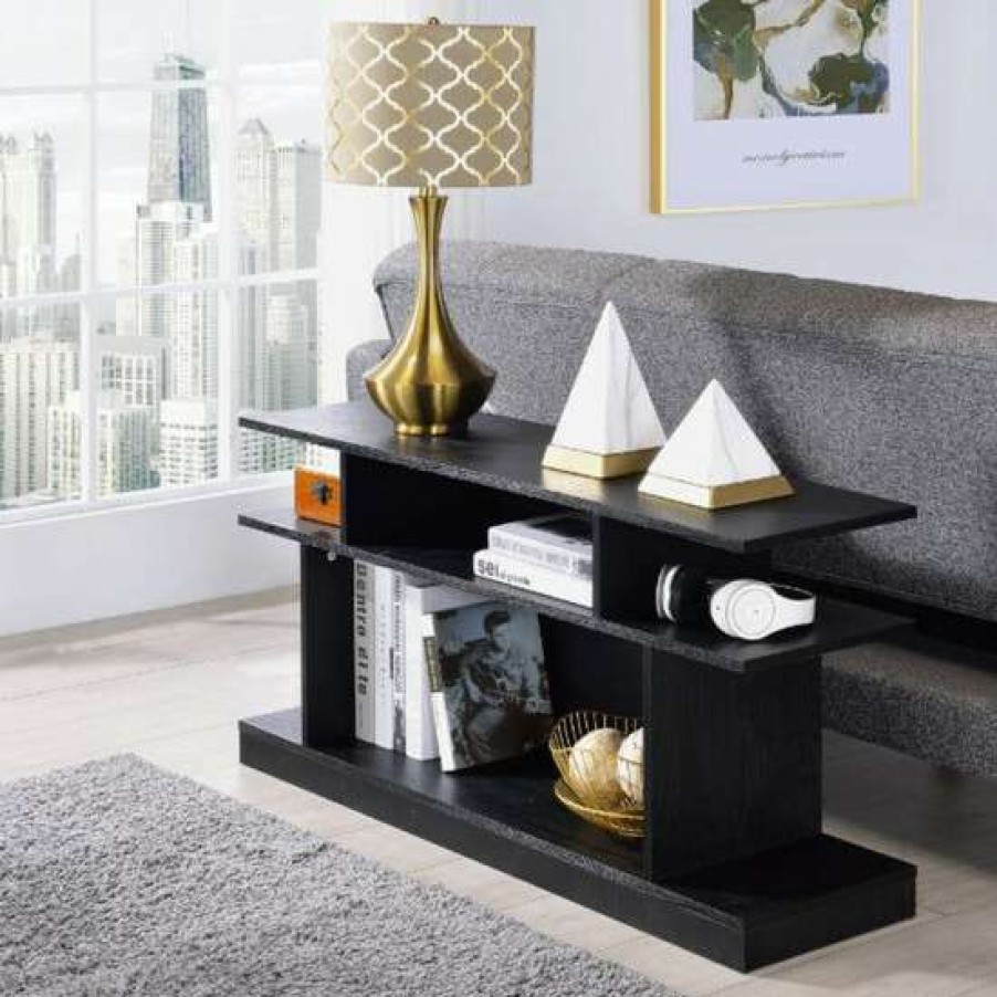 Furniture * | Discount Simple Relax Wooden Sofa Table In Black Finish