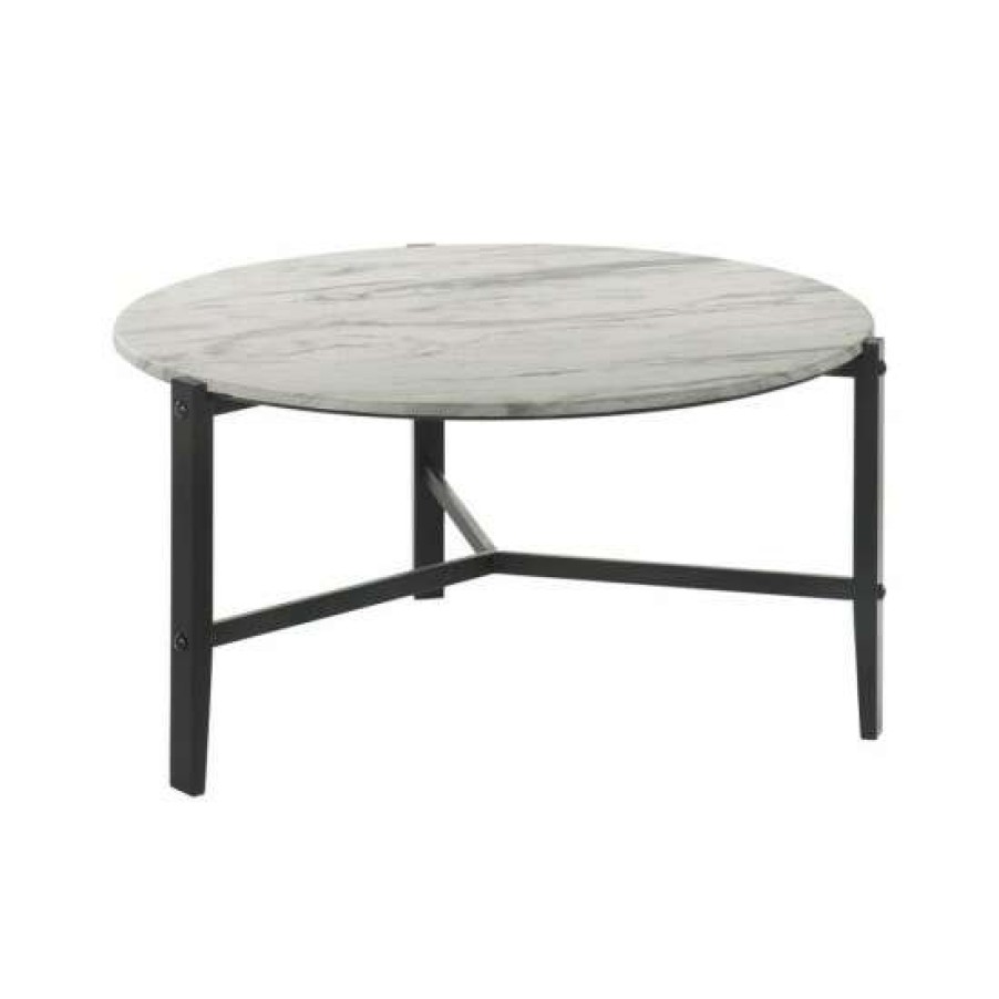 Furniture * | Budget Simple Relax Round Faux Marble Coffee Table In White And Black Finish