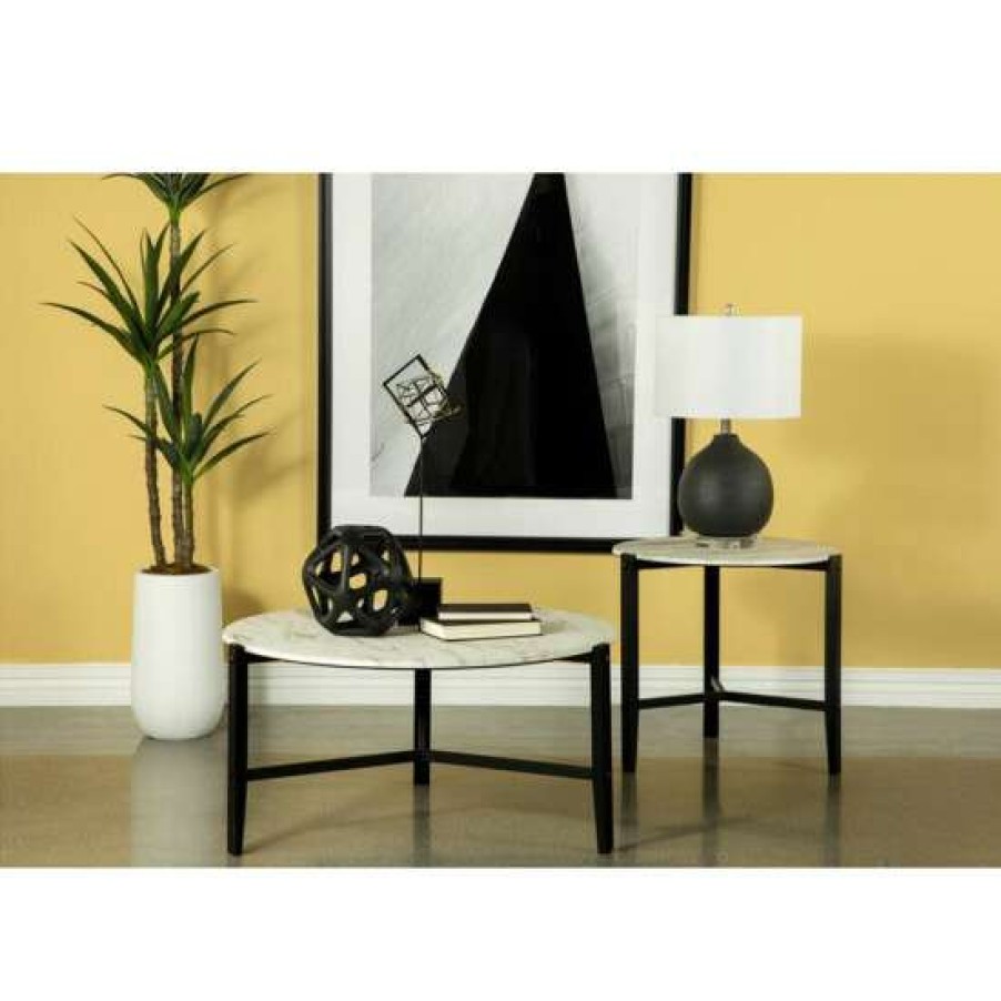 Furniture * | Budget Simple Relax Round Faux Marble Coffee Table In White And Black Finish