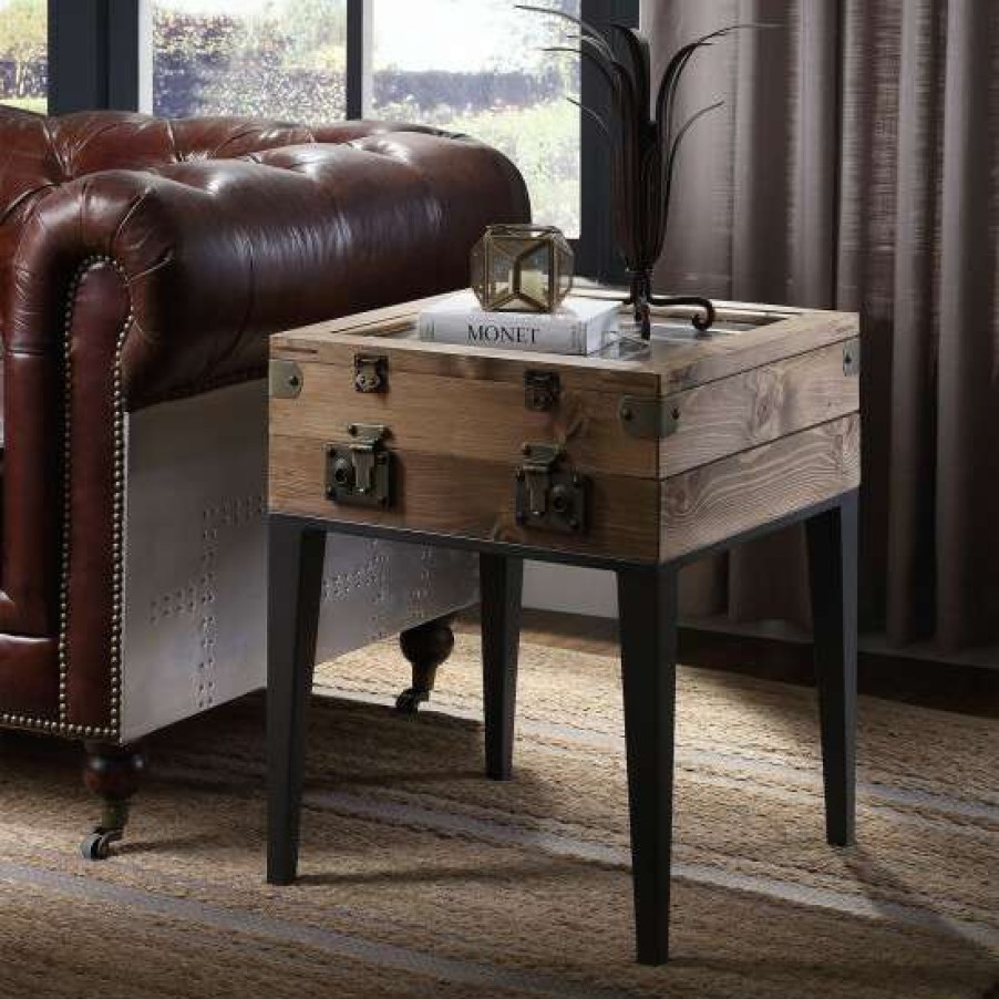 Furniture * | New Simple Relax Square Accent Table With Storage In Rustic Oak