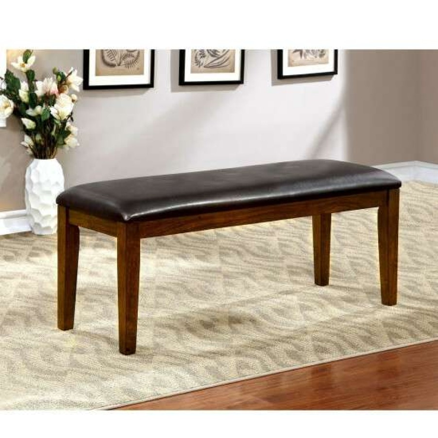 Furniture * | Promo Simple Relax Leatherette And Wood Dining Bench Brown Cherry And Espresso