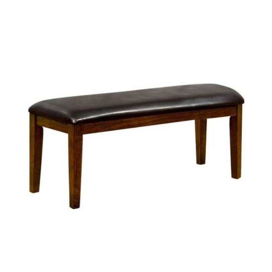 Furniture * | Promo Simple Relax Leatherette And Wood Dining Bench Brown Cherry And Espresso