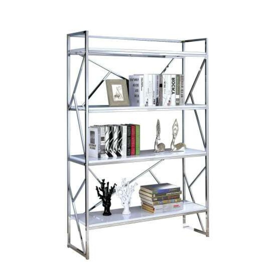 Furniture * | Best Deal Simple Relax Metal 4 Tier Bookcase In White