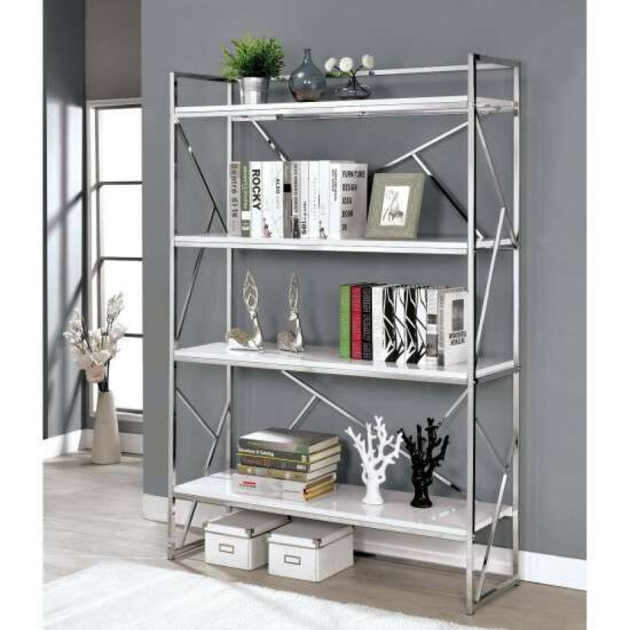 Furniture * | Best Deal Simple Relax Metal 4 Tier Bookcase In White