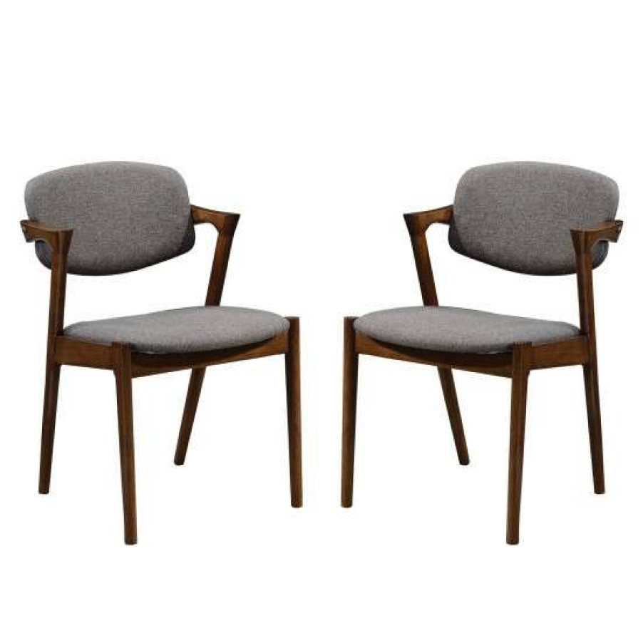 Furniture * | Deals Simple Relax Set Of 2 Dining Side Chairs In Grey And Dark Walnut