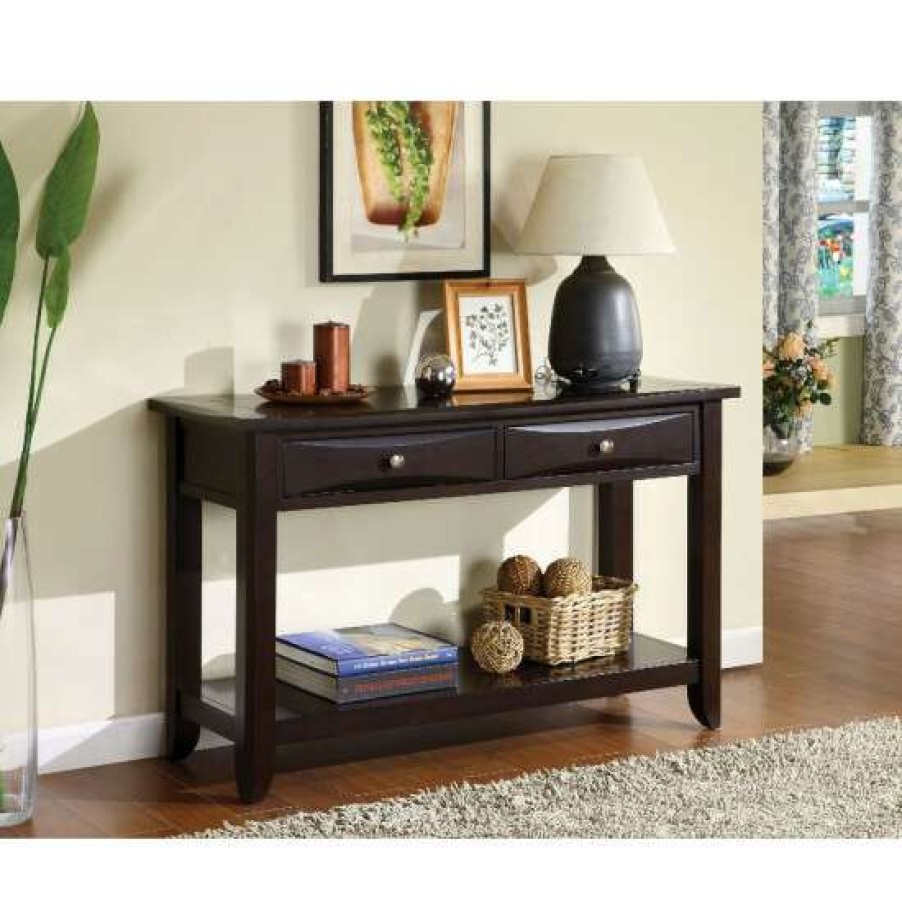 Furniture * | Flash Sale Simple Relax Wooden Sofa Table With Open Bottom Shelf In Espresso