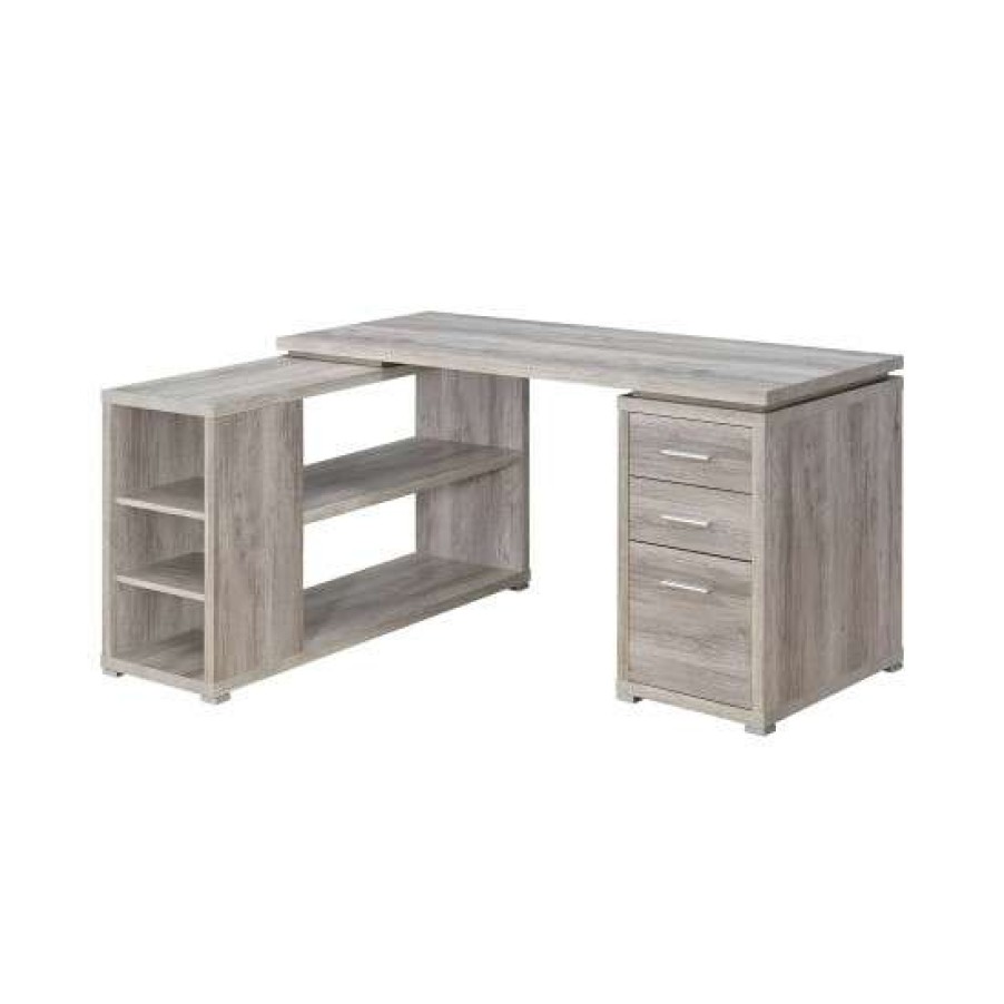 Furniture * | Cheapest Simple Relax L-Shape Office Desk With 3 Drawers In Grey Driftwood