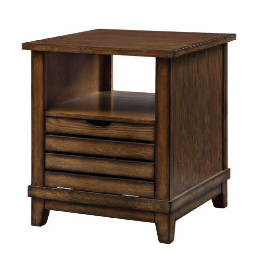 Furniture * | Cheapest Simple Relax Wooden End Table With Drop-Down Door In Oak Finish