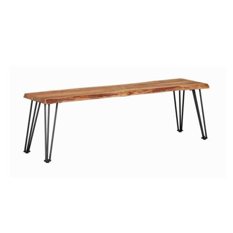 Furniture * | Discount Simple Relax Wood Bench In Natural Acacia And Matte Black