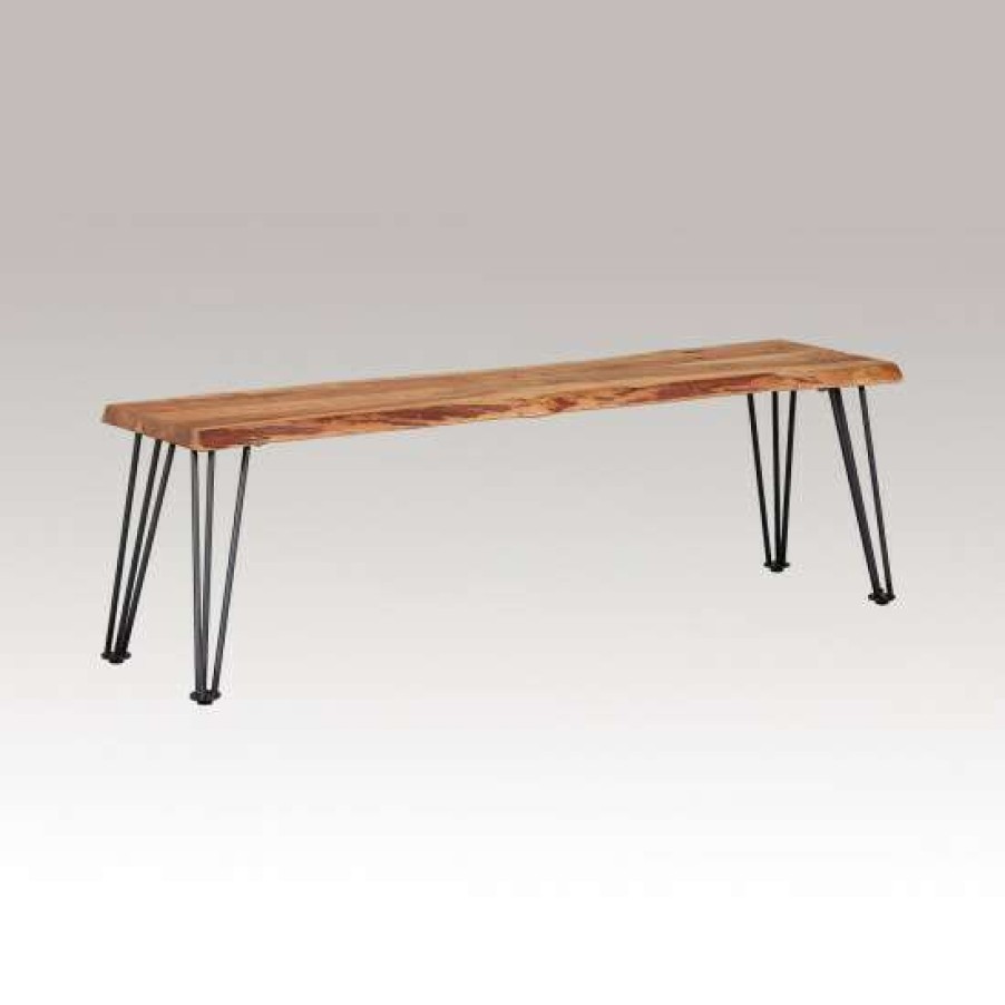 Furniture * | Discount Simple Relax Wood Bench In Natural Acacia And Matte Black