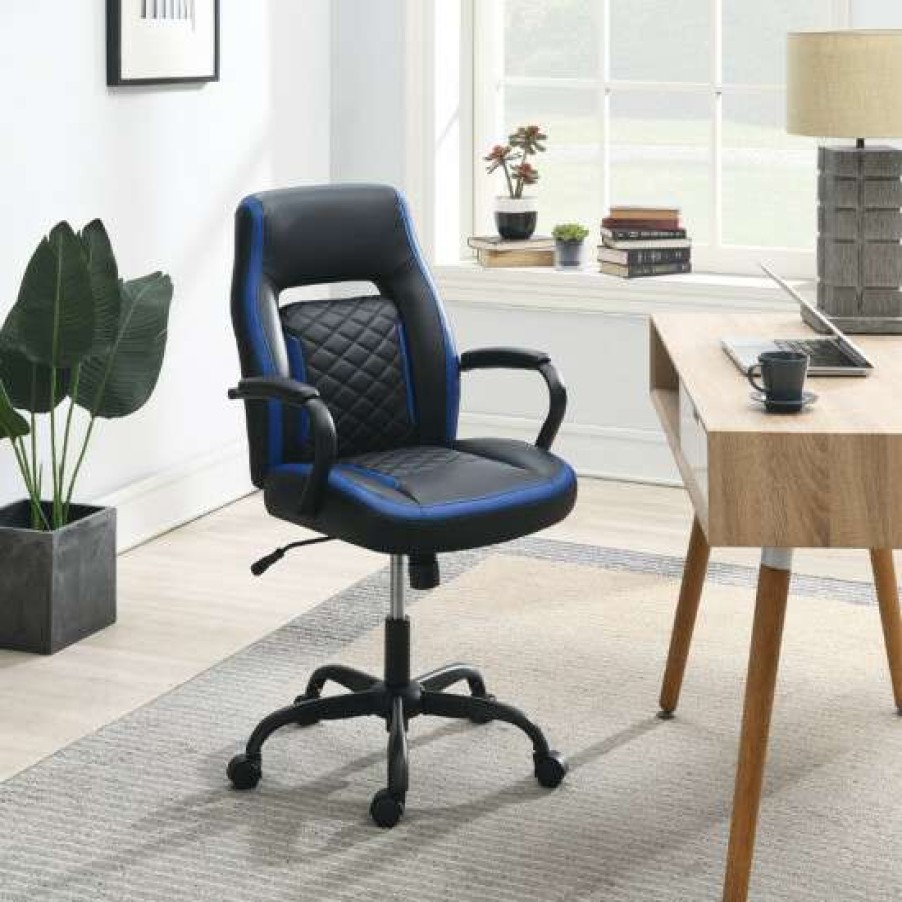 Furniture * | Top 10 Simple Relax Upholstered Office Chair With Padded Armrests In Black And Blue