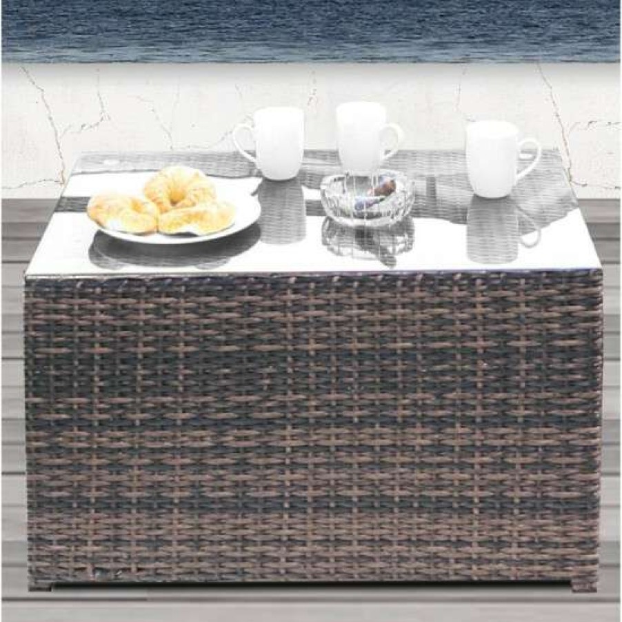 Garden & Patio * | Best Deal Simple Relax Outdoor Coffee Table With Glass Top In Espresso