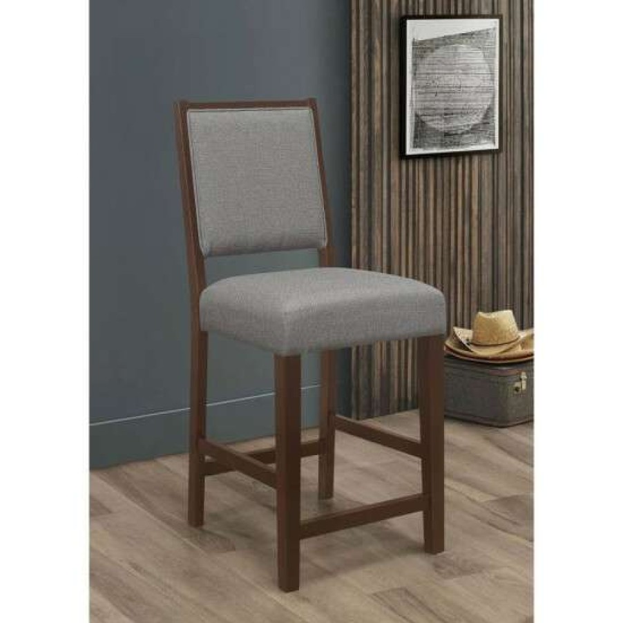 Furniture * | Budget Simple Relax Set Of 2 Upholstered Wooden Counter Height Stool In Grey And Espresso