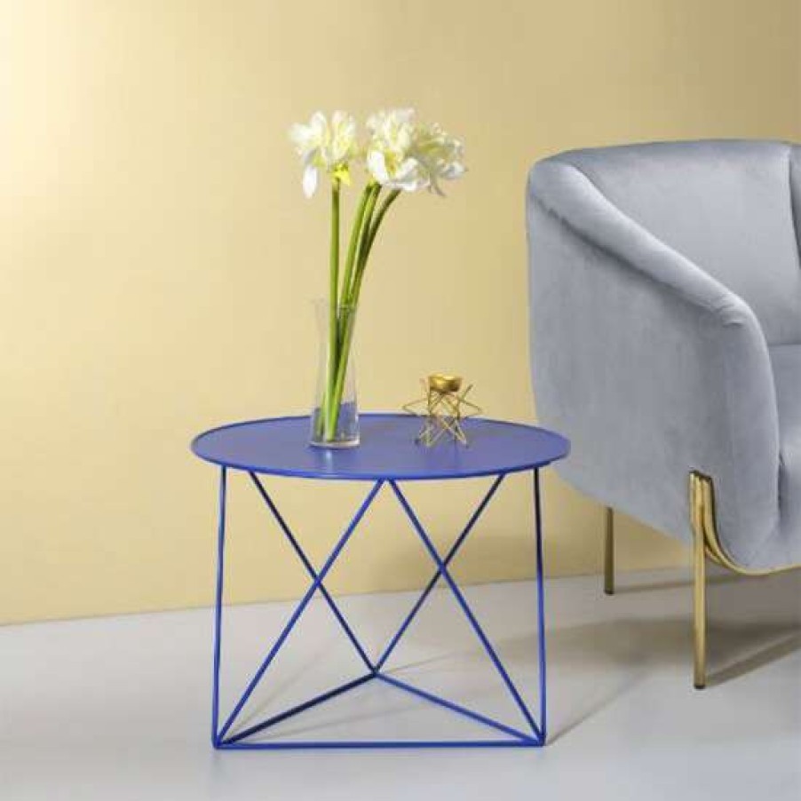 Furniture * | Best Reviews Of Simple Relax Round Table Accent Table In Metal Base