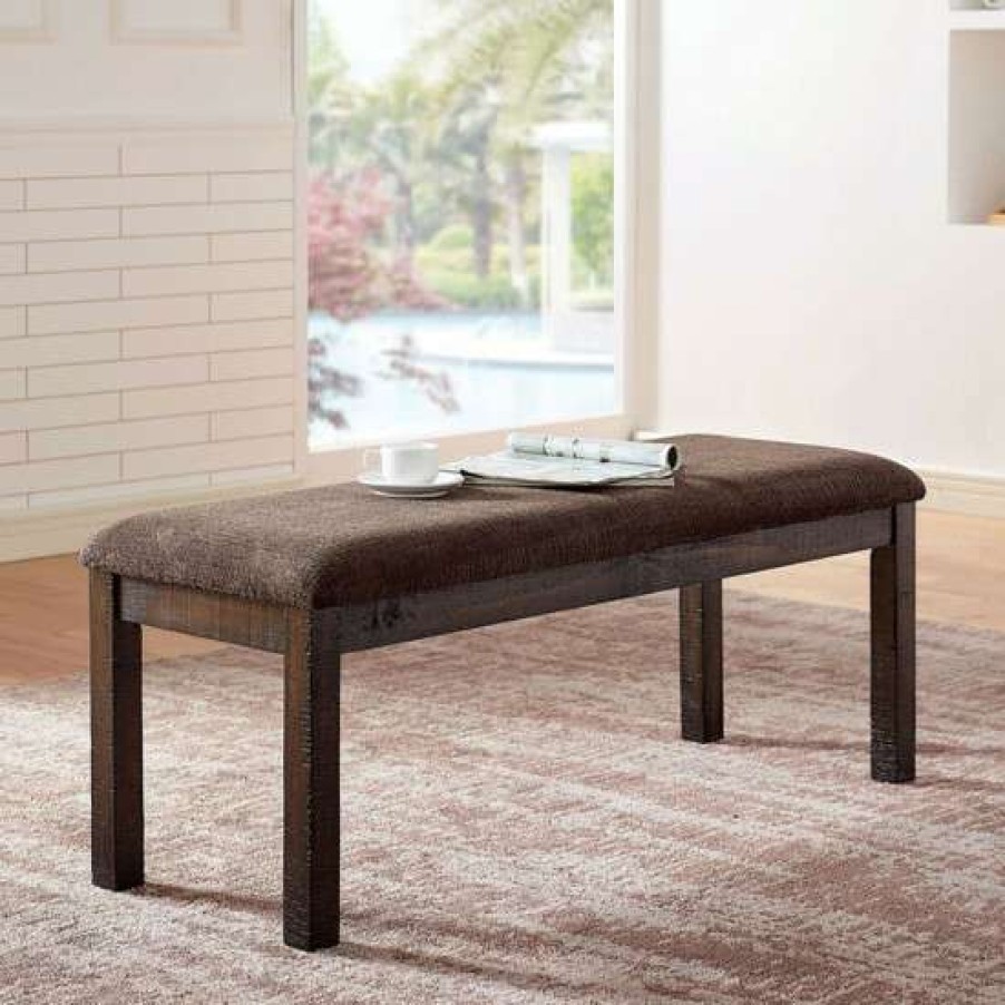 Furniture * | Brand New Simple Relax Fabric And Wooden Bench In Walnut And Ash Brown