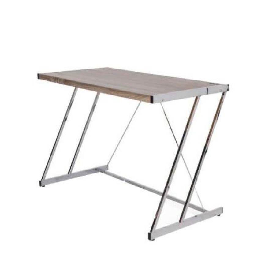 Furniture * | New Simple Relax Metal Frame Desk With Usb Port In Weathered Oak And Chrome