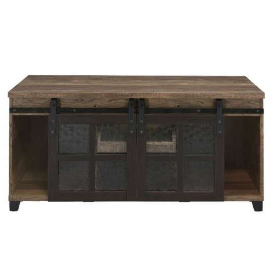 Furniture * | Buy Simple Relax 2 Doors And 1 Open Compartment Coffee Table In Rustic Oak And Black