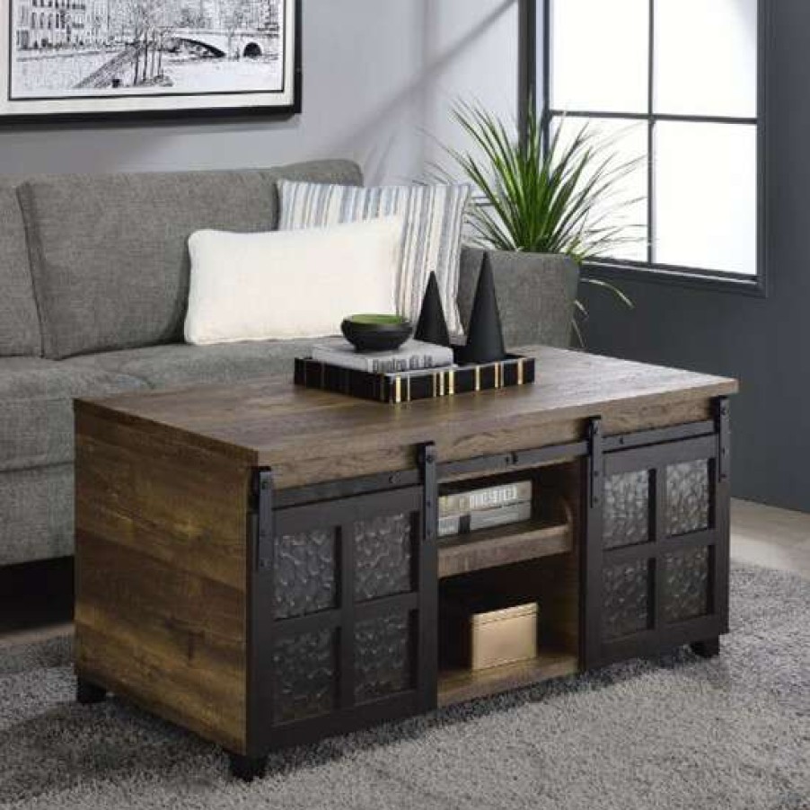 Furniture * | Buy Simple Relax 2 Doors And 1 Open Compartment Coffee Table In Rustic Oak And Black