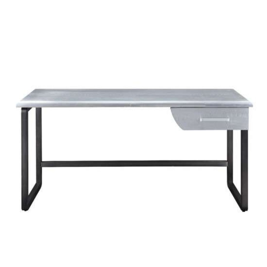 Furniture * | Promo Simple Relax 1 Drawer Writing Desk With Metal Base In Aluminum And Black