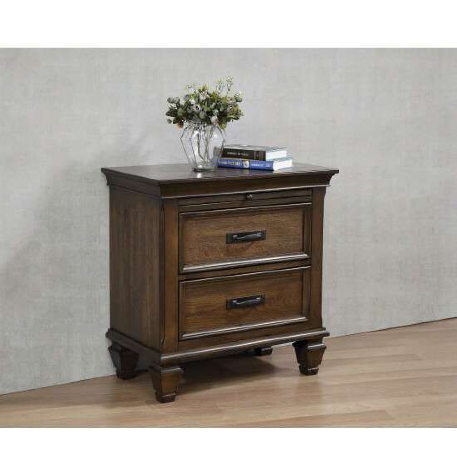 Furniture * | Cheap Simple Relax Wood Nightstand With 2 Drawers In Burnished Oak