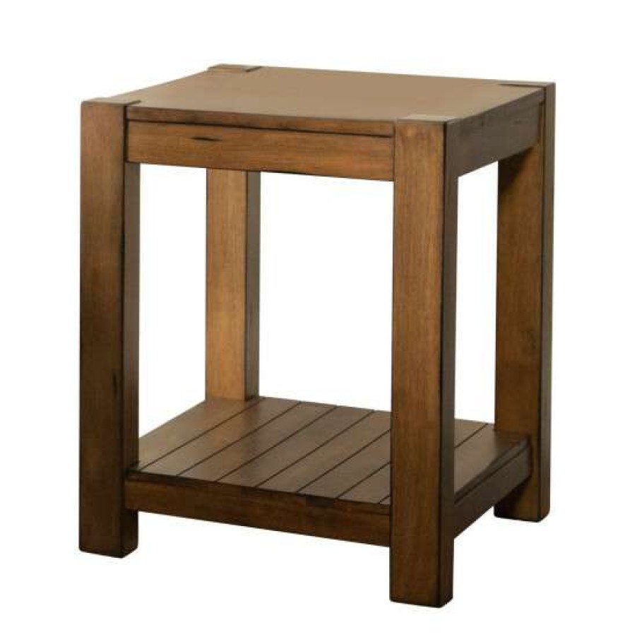 Furniture * | Best Pirce Simple Relax 1 Shelf Rectangular Wood End Table In Rustic Brown