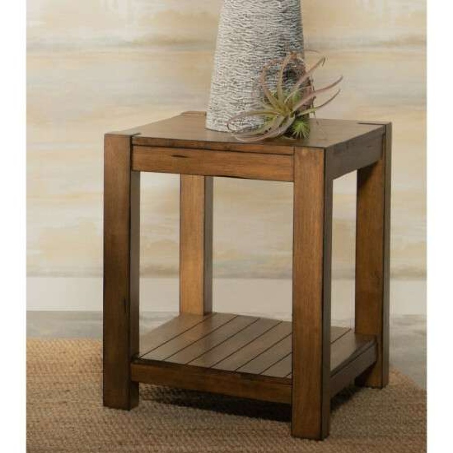 Furniture * | Best Pirce Simple Relax 1 Shelf Rectangular Wood End Table In Rustic Brown