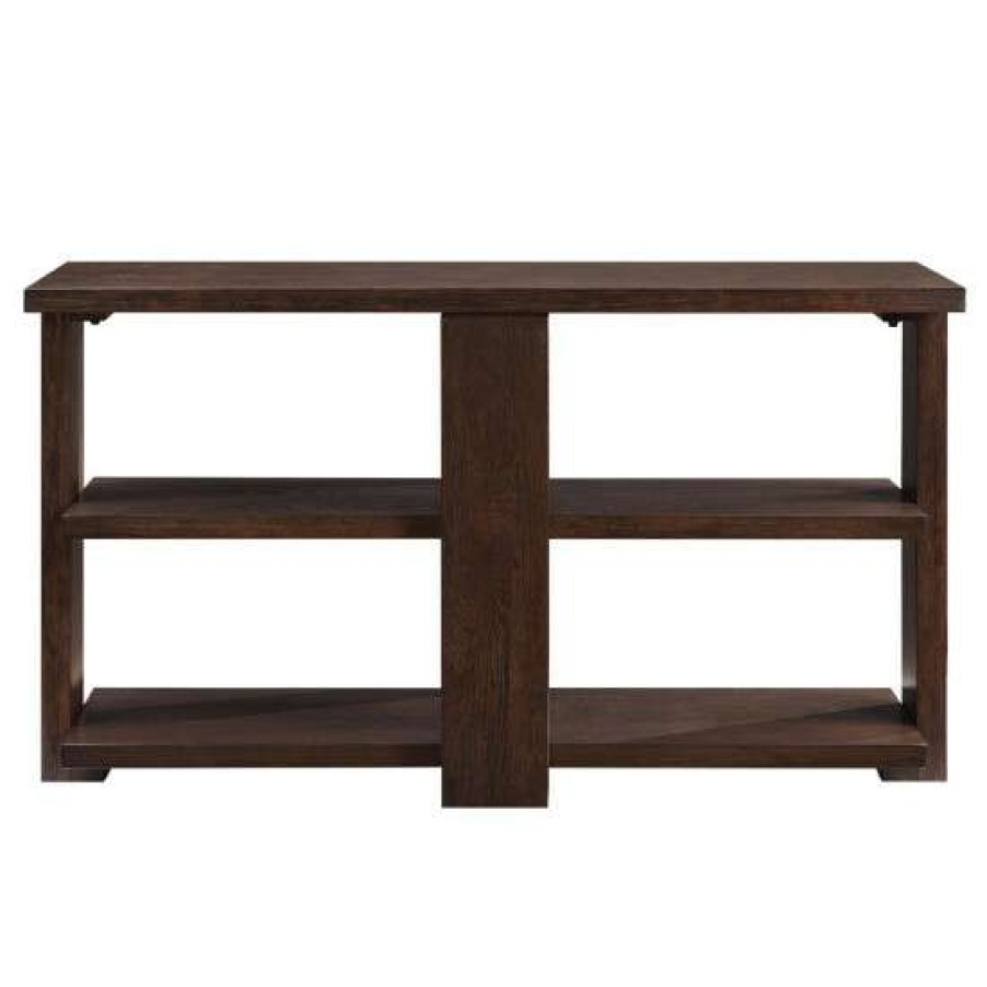 Furniture * | Wholesale Simple Relax 2 Open Compartments Sofa Table In Walnut Finish