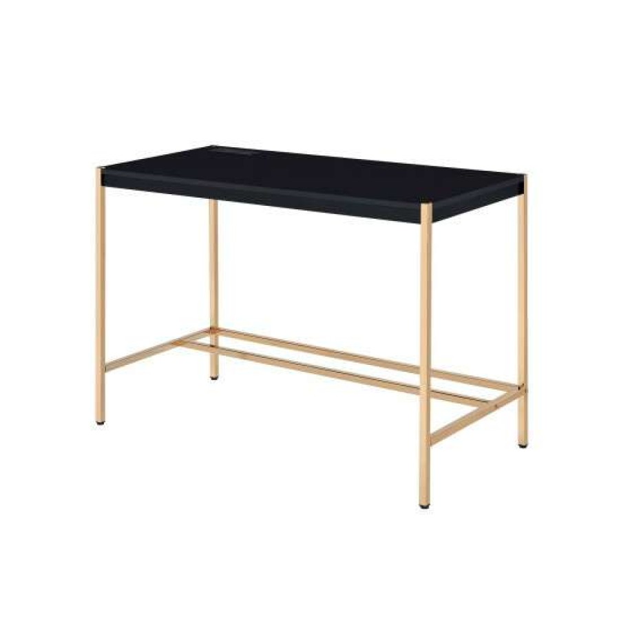 Furniture * | Promo Simple Relax Rectangular Writing Desk With Usb Port In Black And Gold