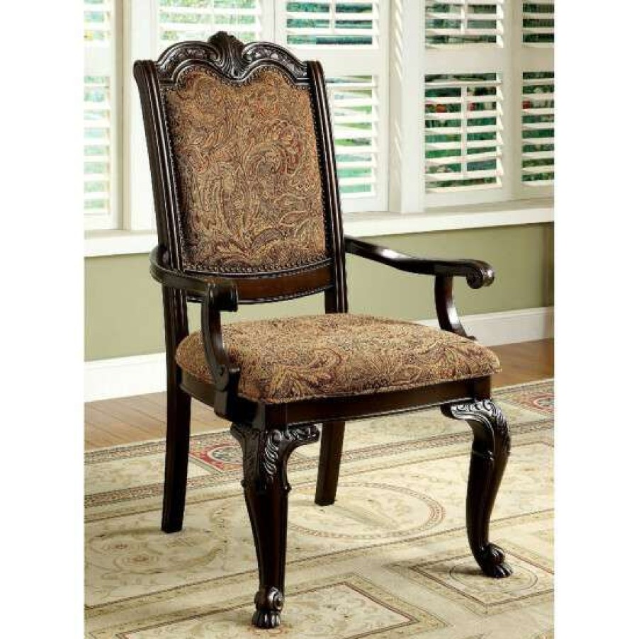 Furniture * | Deals Simple Relax Set Of 2 Pattern Dining Arm Chair In Brown Cherry