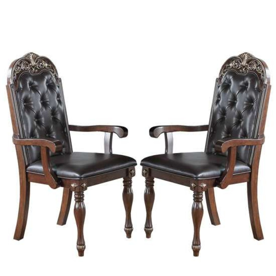 Furniture * | Wholesale Simple Relax Set Of 2 Pu Dining Arm Chair In Brown And Black