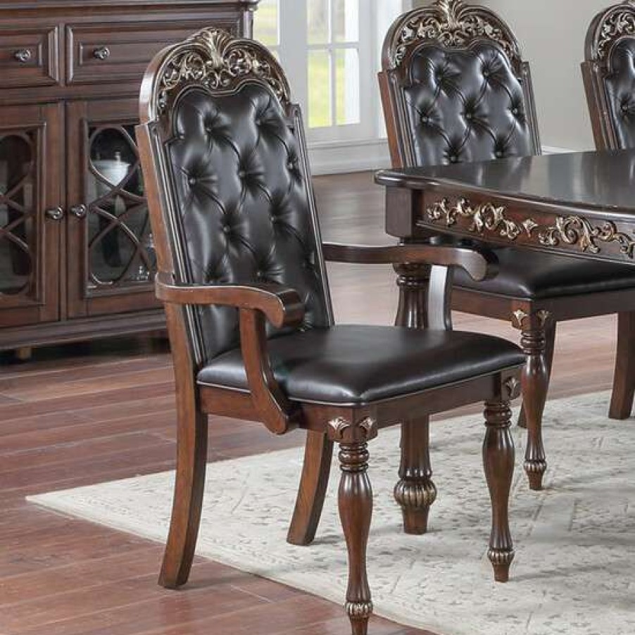 Furniture * | Wholesale Simple Relax Set Of 2 Pu Dining Arm Chair In Brown And Black